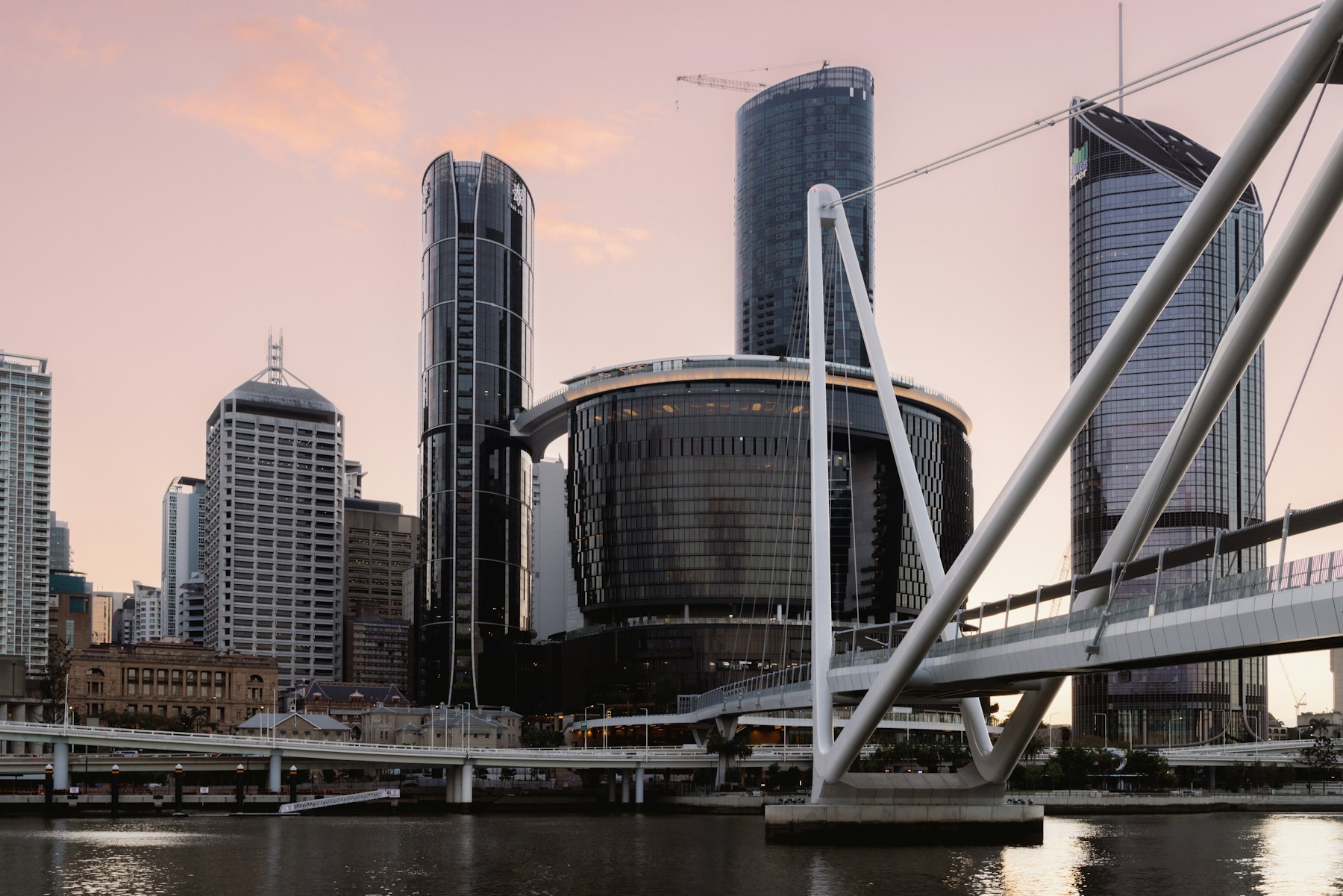 Brisbane skyline across the river at sunrise